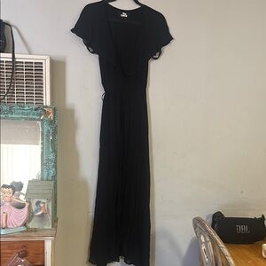 Reformation Black Flutter Sleeve Maxi Dress